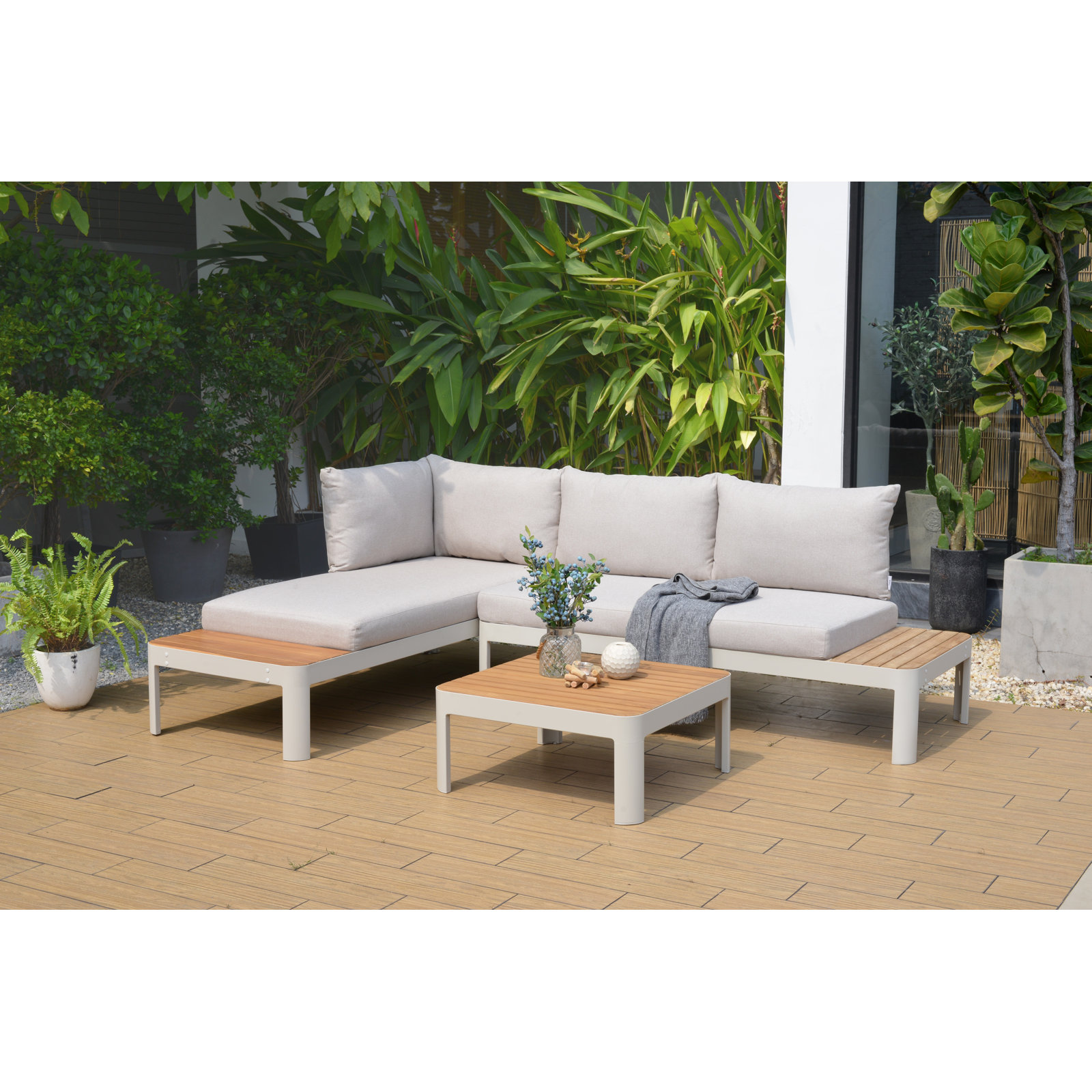 Brix 4-Person Patio Seating Group, Light Gray Cushion/Beige Frame