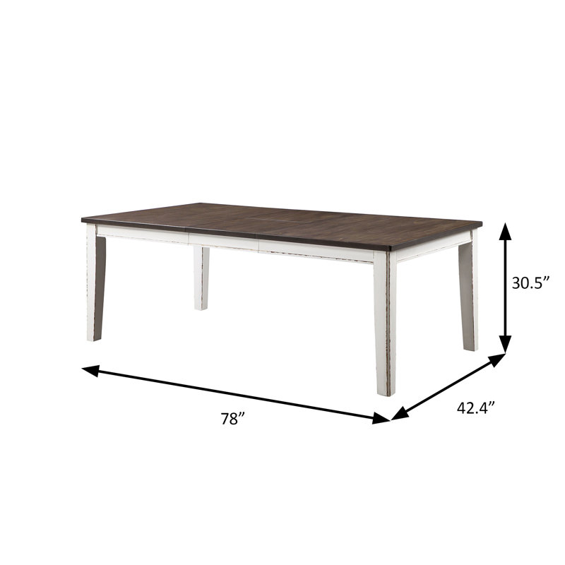 Table de salle à manger rustique 78 po, blanc vieilli / noyer foncé