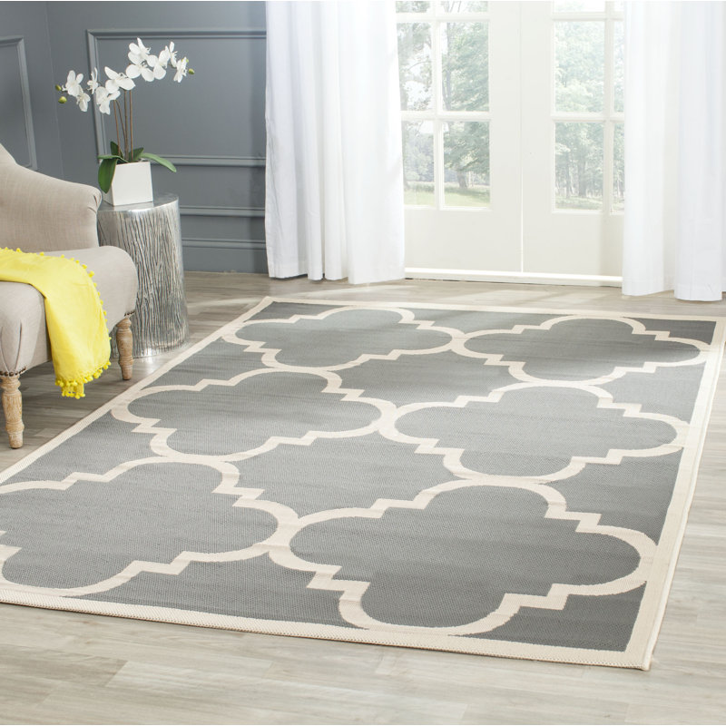 Joyner Looped/Hooked Grey/Beige Indoor/Outdoor Rug, Rectangle 122 x 170 cm