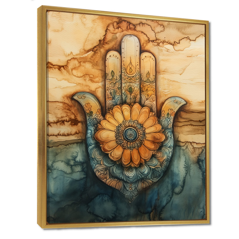 Boho Abstract Framed Canvas Wall Art, 44" H x 34" W, Gold Floater Framed