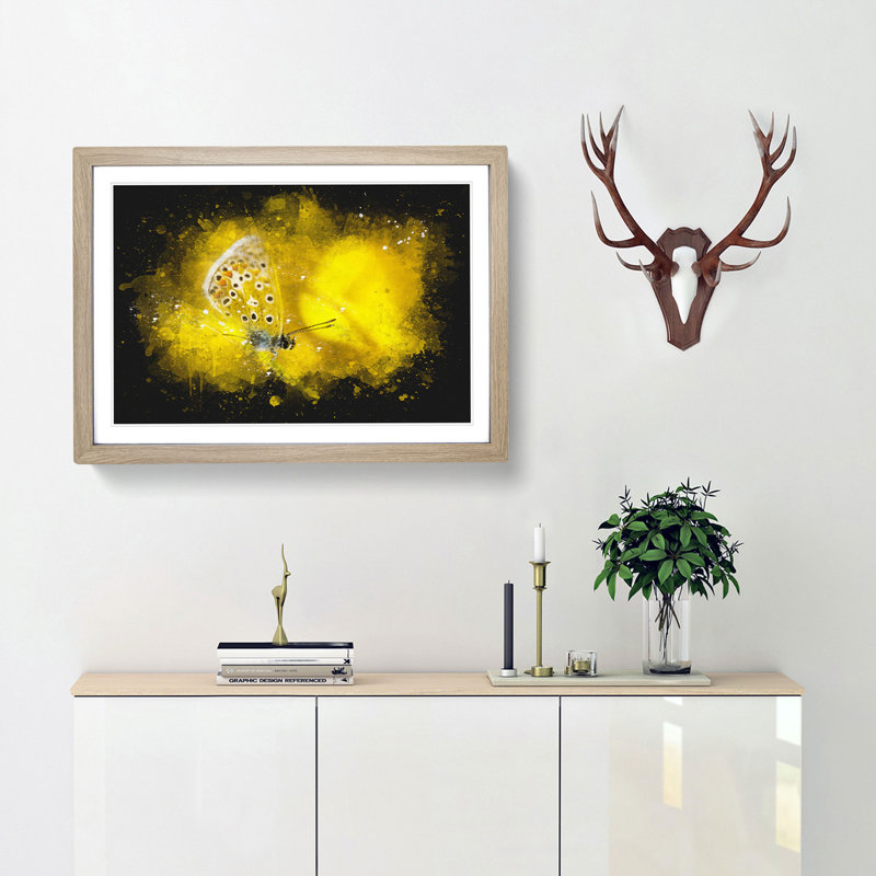Yellow Butterfly - Framed Print, 45cm H x 63cm W x 2cm D, Oak Framed