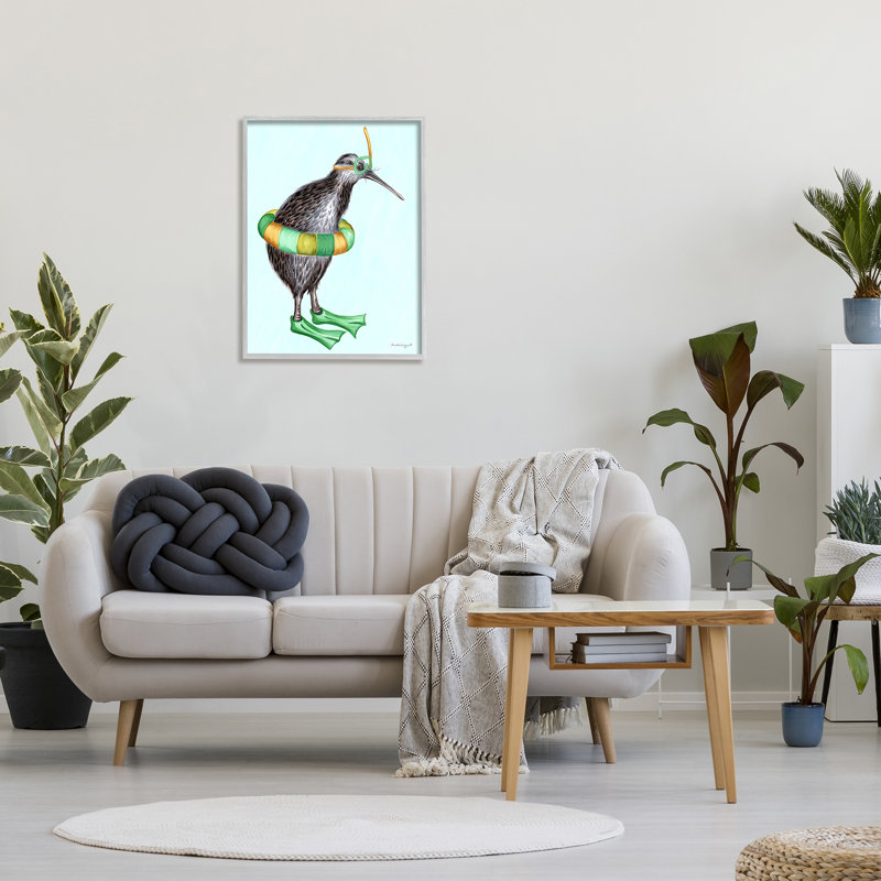 Kiwi, oiseau, nage, tube, palmes, Illustration estivale, estampe numérique, ensemble d'art par Amelie Legault