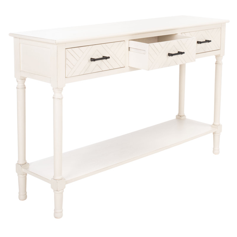 Console élégante de 47,3 po Chupp - Plateau en bois massif avec tiroirs de rangement, pieds tournés et tablette de présentation