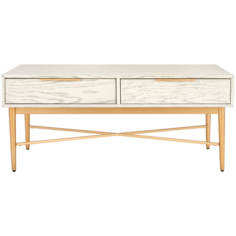 Table basse à 4 pieds avec rangement, Blanc délavé