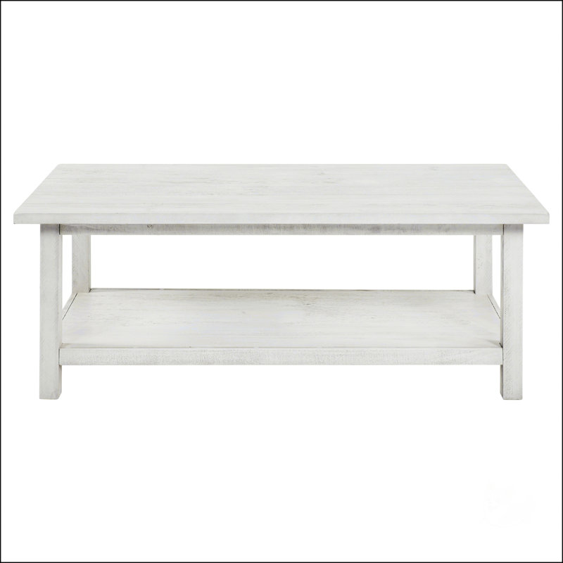 Castleton Distressed White Wood Coffee Table With Shelf