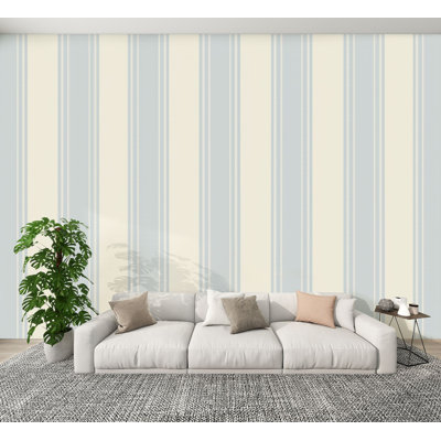striped Peel and Stick Wallpaper Soft Pastel Vertical Stripes Minimalist Neutral Beige Blue Gray Tones Wall Murals 100"H x 144"W Removable PVC Wall Paper Self-Adhesive Wall Decor for Bedroom Living Room Home Office