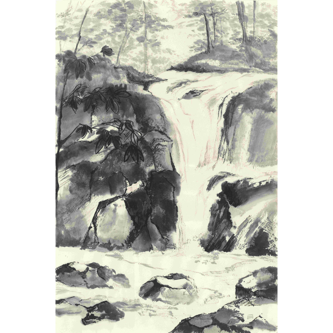 " Sumi Waterfall IV " by Chris Paschke Painting Print Red Barrel Studio® 