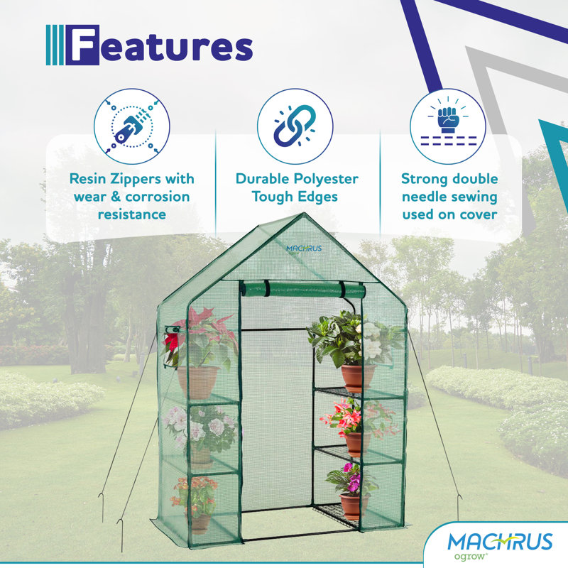 Green 77" Tall Portable Walk-In Greenhouse with Shelves