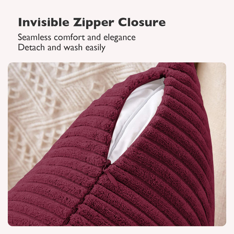 Pattern Velvet Soft Decorative Case Hidden Zipper Sofa Cushion Cover Set Of 4, Red