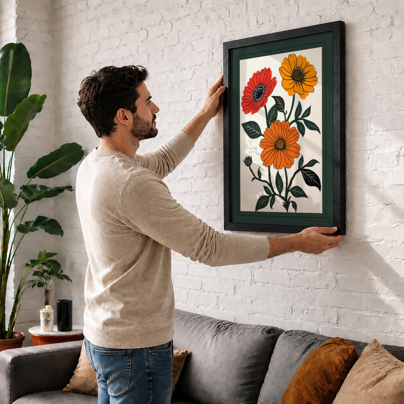 Daisy Study Botanical - Framed Print, Black, A3 - 42.0 x 29.7 cm