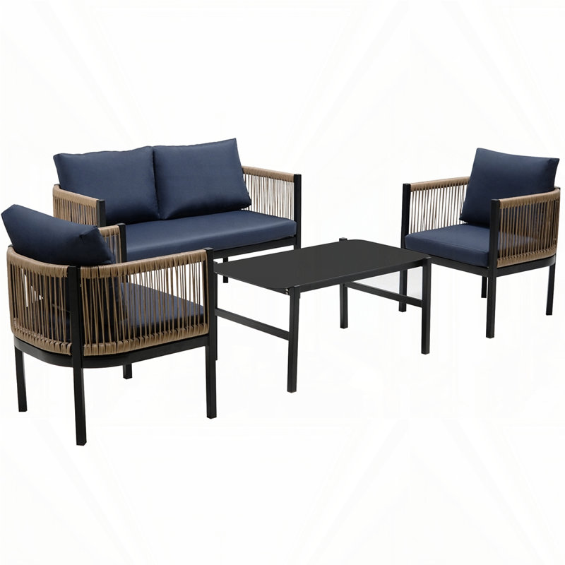 Canapé pour plusieurs personnes avec une table, Bleu très foncé