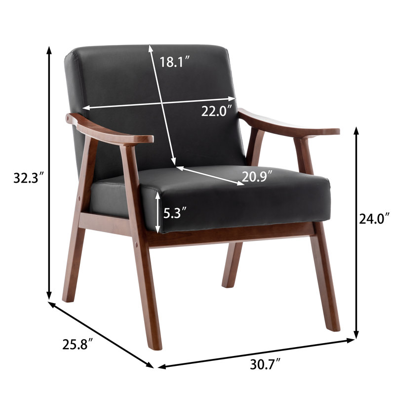 Jamesina 26.37" W Armchair, Black Faux Leather