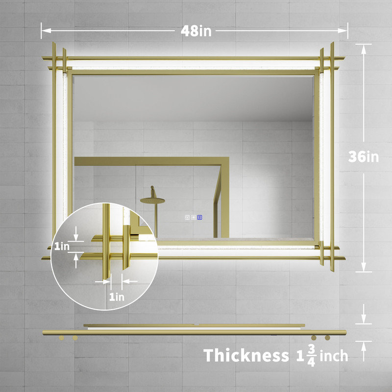 Miroir de salle de bain à DEL LumiBubbles, 36 po x 48 po, Doré