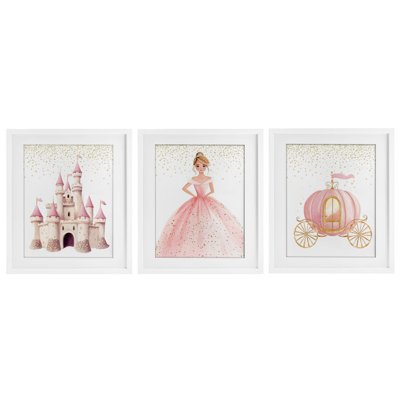 Ensemble de 3 impressions encadrées sous verre, collection Princess Dreams, par Christine Simpson Art, H 16 po x l 13 po