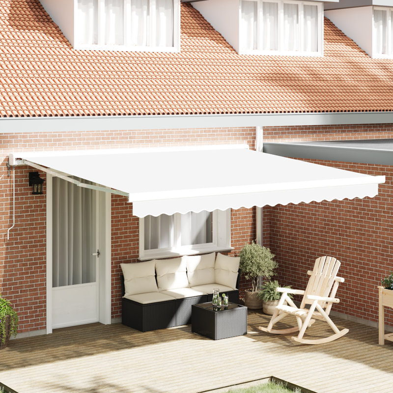 17 Stories Polyester Cover Retractable Patio Awning, 380 cm W x 295 cm D, White