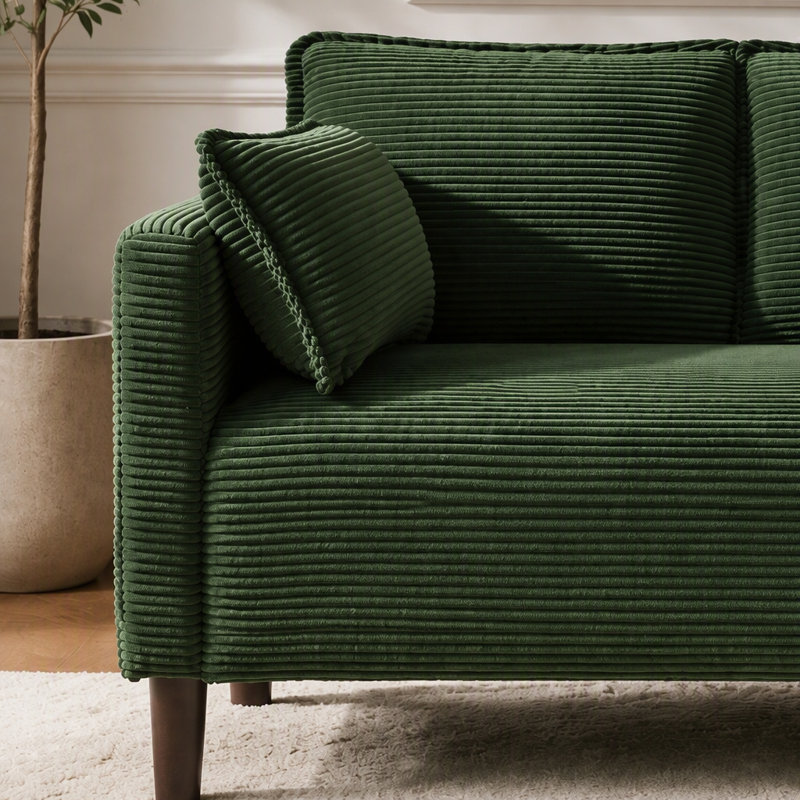Causeuse de 48 po en velours côtelé avec coussins moelleux, pochette de rangement latérale, panneau composite robuste et structure en bois massif, éponge à rebond élevé, assemblage facile, idéal pour le salon, un appartement, un dortoir, un bureau.