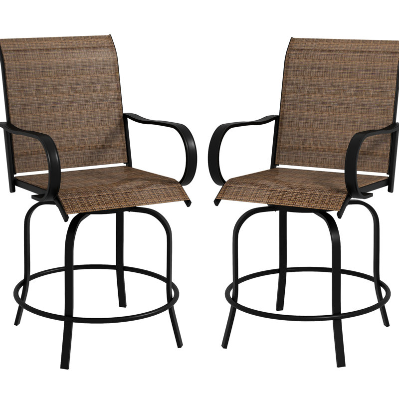2Pcs Backyard Poolside Bar Stools, 360 Swivel Armrest Chairs With High Mesh, Steel Frame For Patio, Balcony, Tan Of 2 , Mesh Fabric &