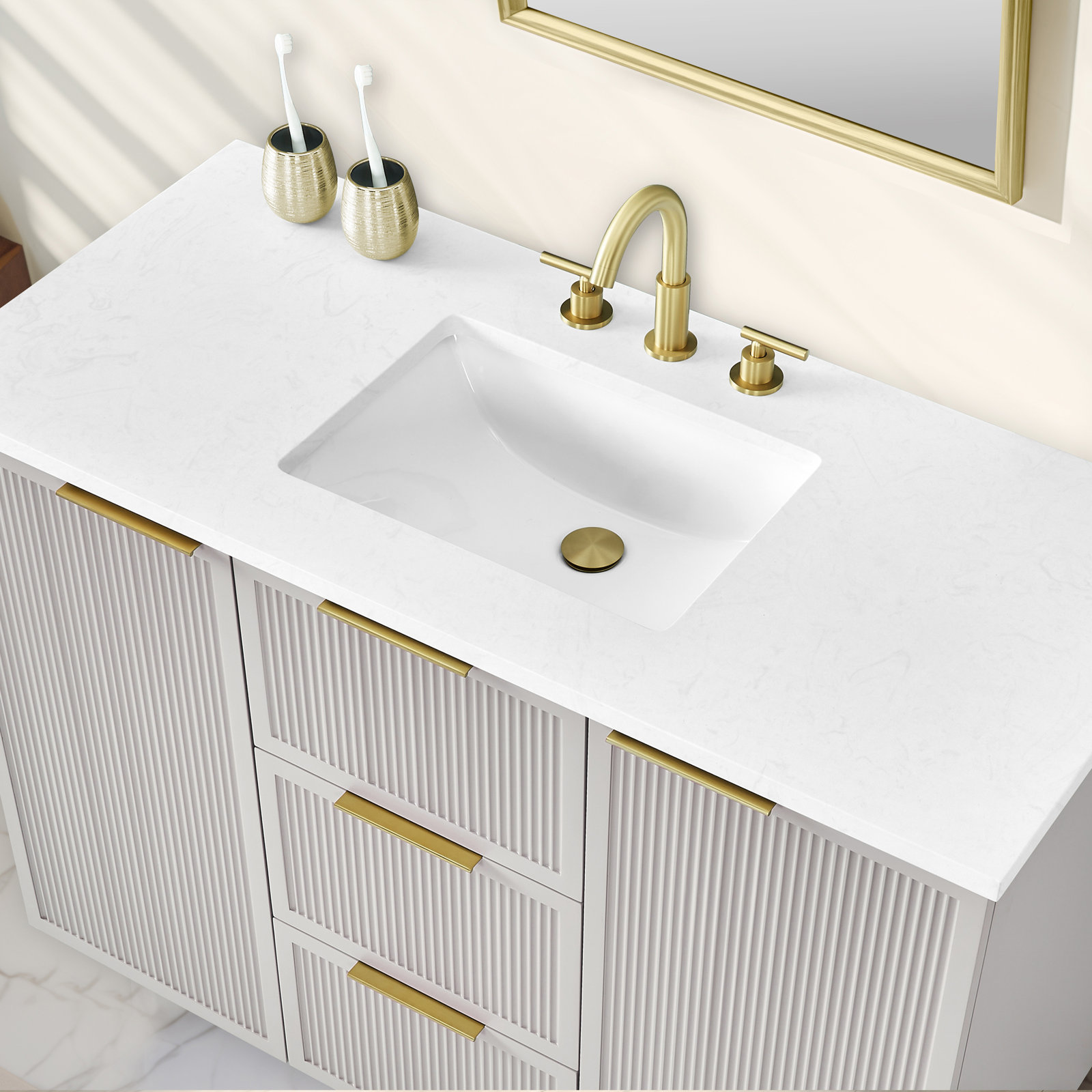 Aderyn 48" Pine Single Bathroom Vanity, Taupe/Brushed Bronze