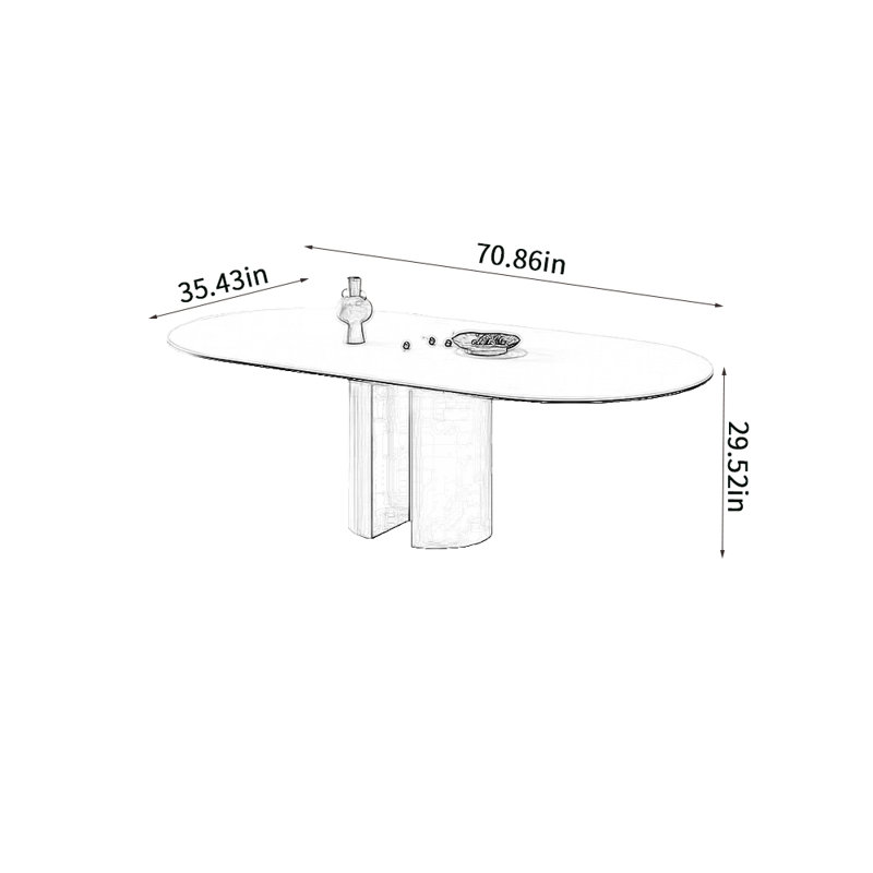 Terrevio Oval Metal Base Dining Table, 29.52"H x 70.86"L x 35.43"W