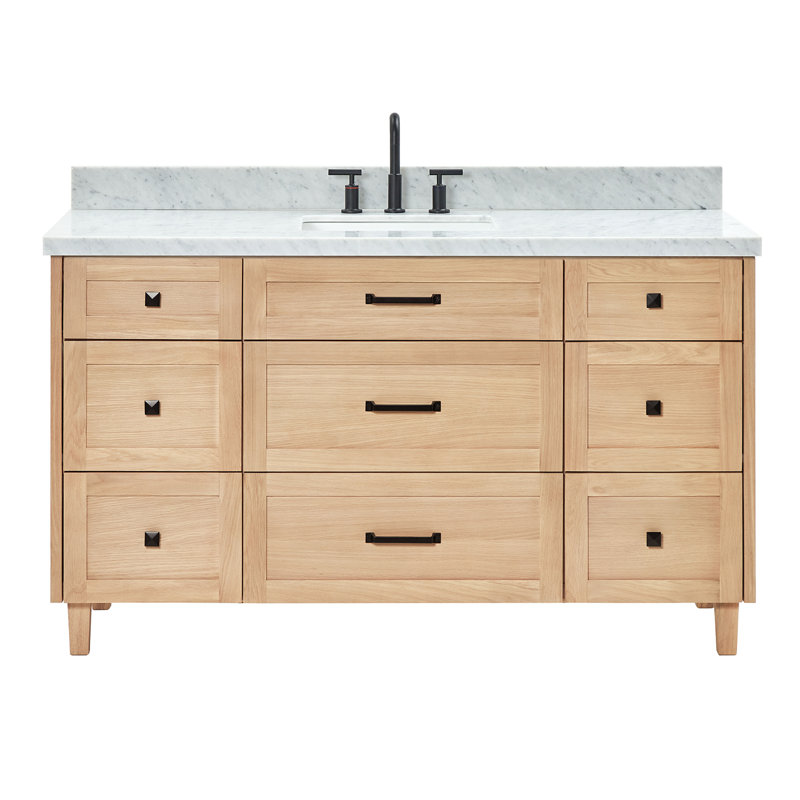 ARIEL Monroe 48 Single Sink Bathroom Vanity with Carrara Quartz Top, Gray, 54" - 55", Carrara White Quartz