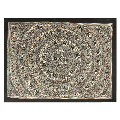 Mandala (Black & White) | Madhubani Painting | Natural Colors On Handmade Paper