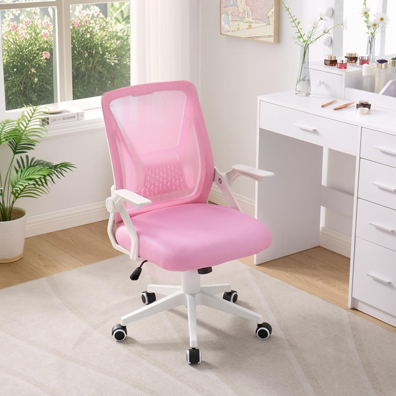 Chaises de bureau en maille rose à hauteur réglable, chaises de bureau modernes pour bureau personnel, chaise d'ordinateur pivotante avec roulettes