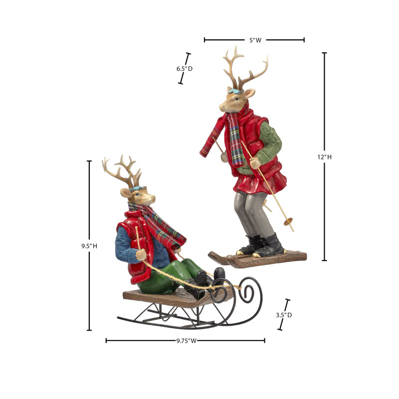 Cerf de sport d'hiver en résine 12 "avec écharpe
