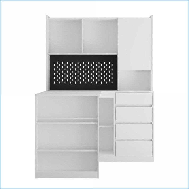 Bureaux, bureau d'ordinateur moderne en L blanc avec station de charge, rangement, lumière DEL | Blanc | Panneau de fibres à densité moyenne