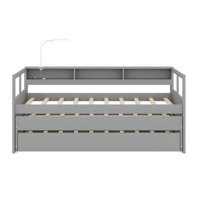 Daybed With 2 Trundles, Storage Shelves, 1 Light For Free And USB Charging Design