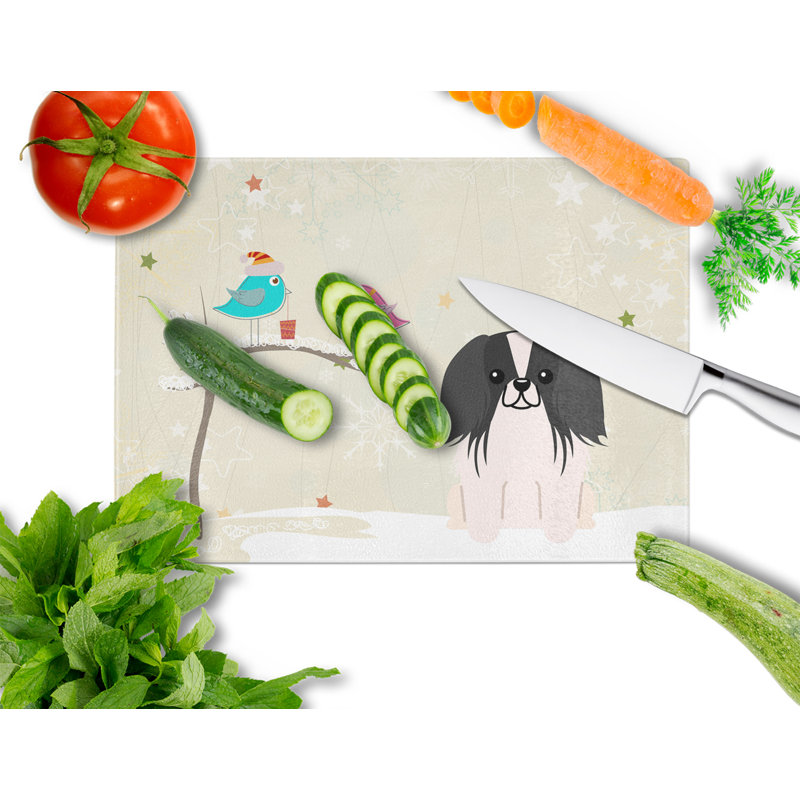 Caroline's Treasures Christmas Presents Glass Pekingnese Cutting Board, Black/White