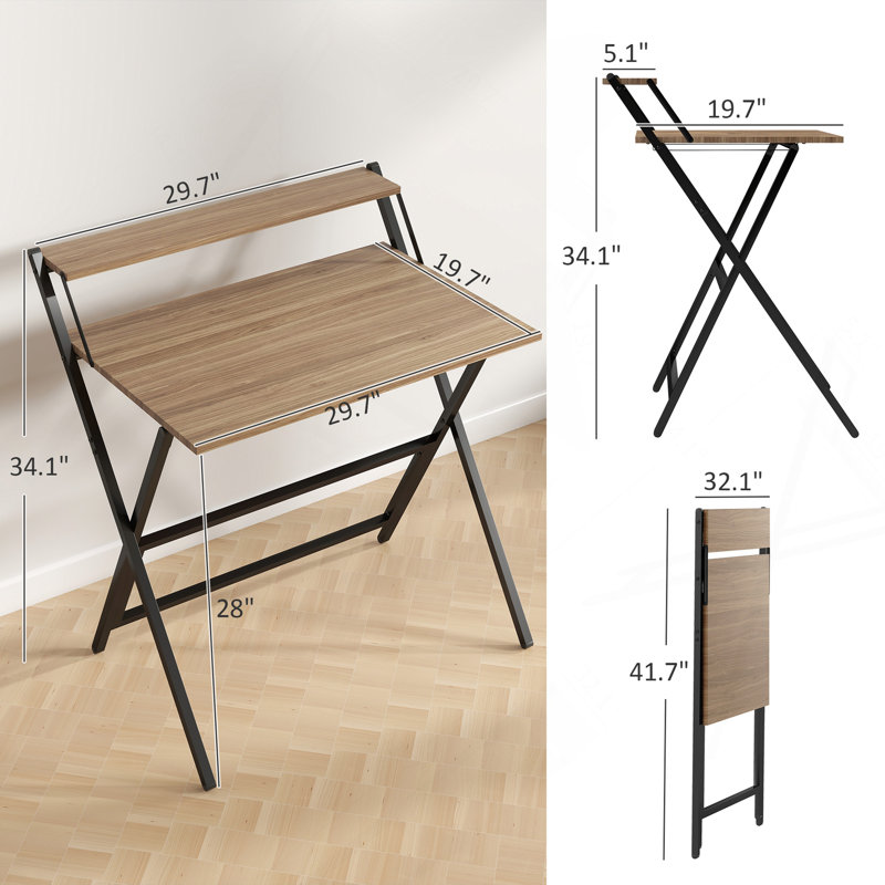 Bureau 32 po pliable avec tablette pour moniteur, facile à assembler, noyer, Noyer