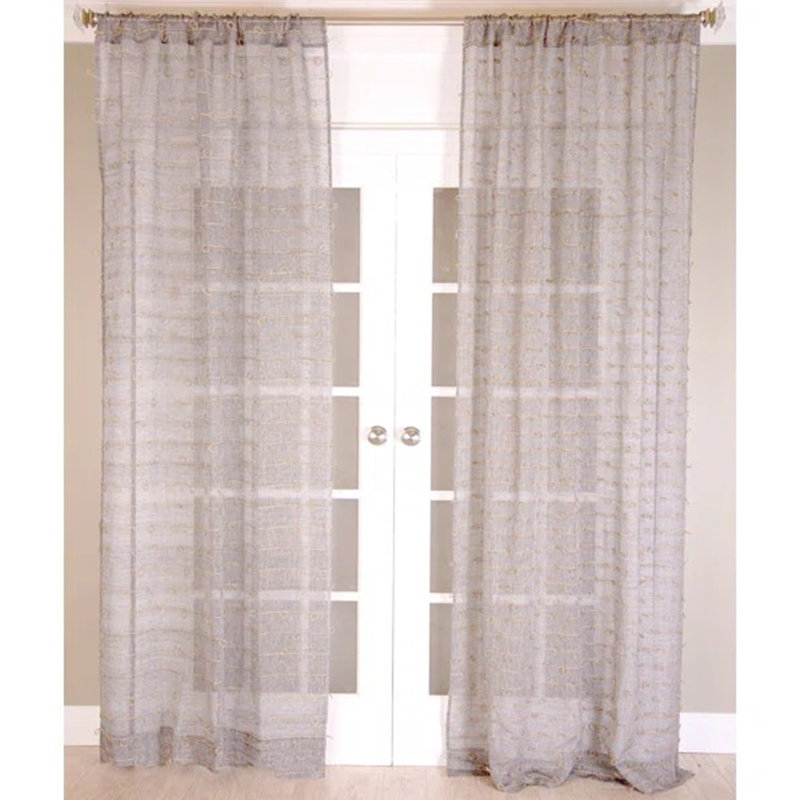 Natural Elegance 100% Linen Sheer Rod Pocket Header Curtain Panel with Jute Knots, Natural, 51" W x 108" L