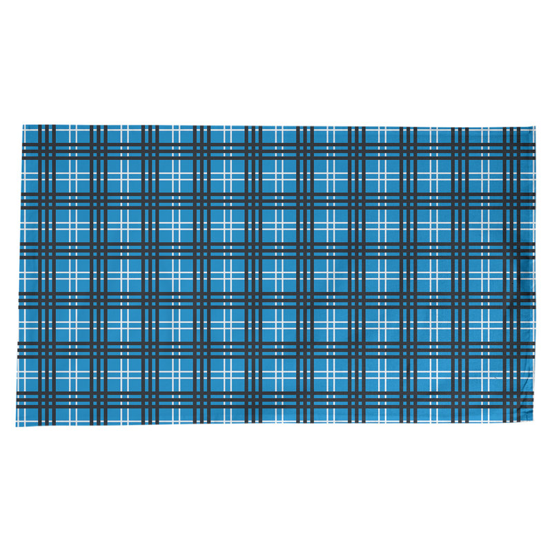 Nappe en mélange de coton à carreaux, Bleu Carolina / blanc / noir