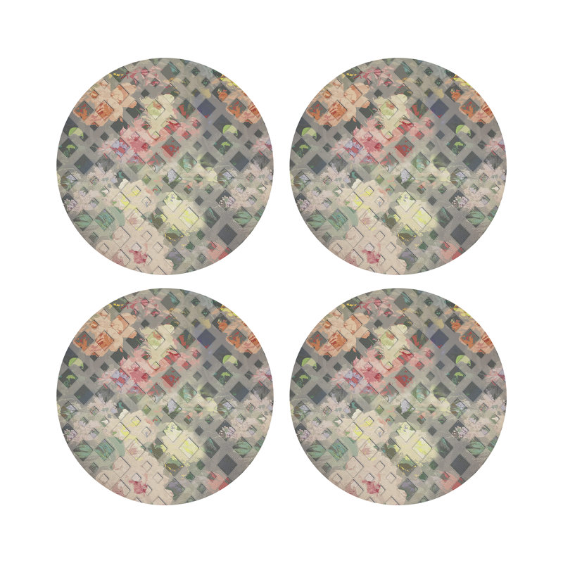 Defosse Trellis Vegan Leather Round Placemats, Azalea
