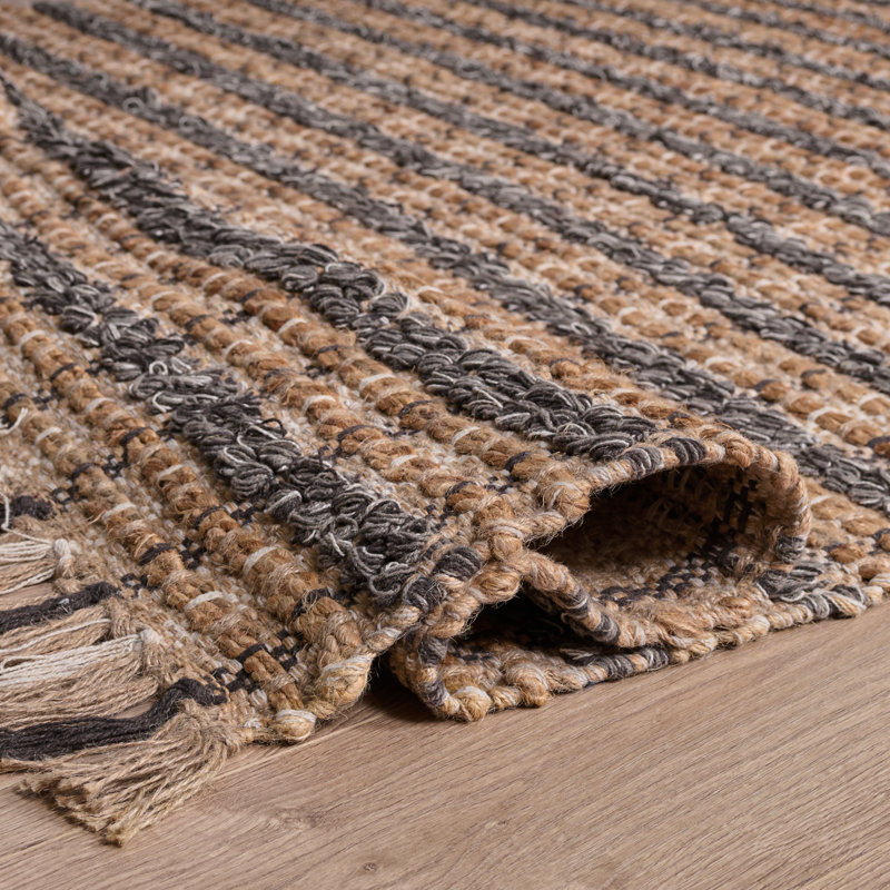 Brickton Hand Woven 0.85 Jute 0.15 Cotton Checkered Rug, Square 6'