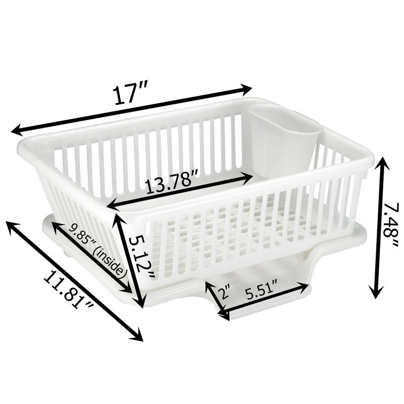 White Heavy Duty Plastic Dish Drying Rack with Utensil Cup
