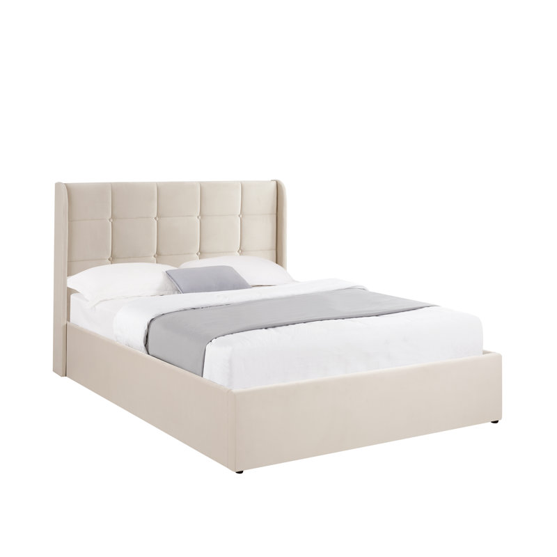Bayson Upholstered Double (4'6) Bed, Ruby, Beige 