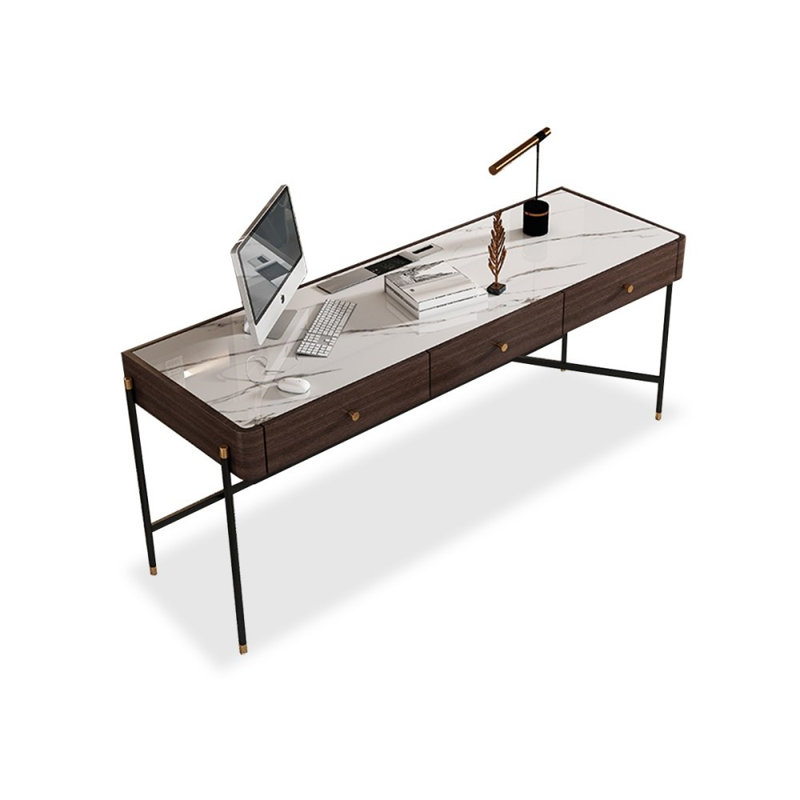 Bureau rectangulaire en bois massif 70,87 po avec 3 tiroirs, H 29,53 po x l 62,99 po x P 23,62 po
