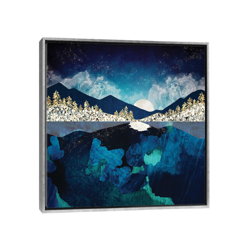 «Midnight Water», reproduction d'impression, Pas de tapis, H 26 po x l 26 po x P 1,5 po, Toile encadrée argentée