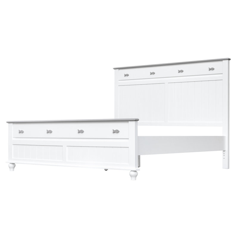 Remer Fishtails Remer Panel Bed, White/Gray, Full