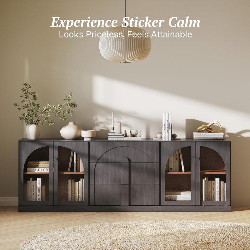 3Pcs Modular Sideboard Cabinet w/Drawer and Shelf, Ebony, Bijou Ebony AAC
