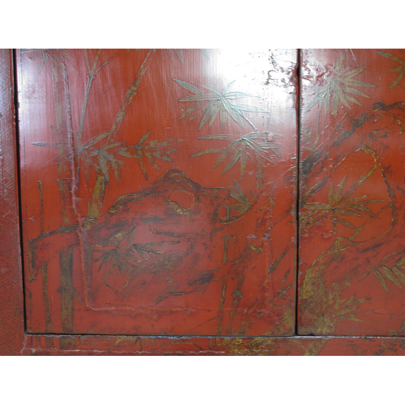Chinoiserie-Style Hand-Painted Elm Cabinet