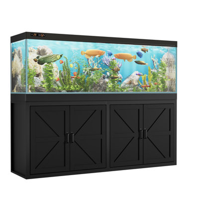 125-150 Gallon Fish Tank Stand With Power Outlet, Heavy Duty Aquarium Stand With Cabinet Storage For Fish Tank Filters And Accessories, 72.9" L*18.9" W Tabletop, 2200 Lbs Capacity, Black