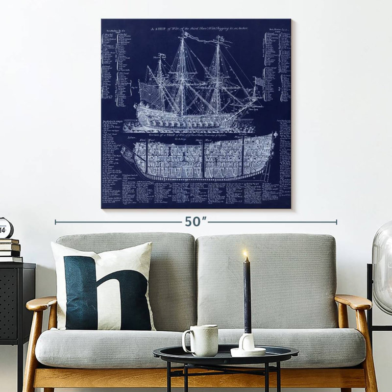 Laelle British War Ship Blueprint, 33" H x 33" W
