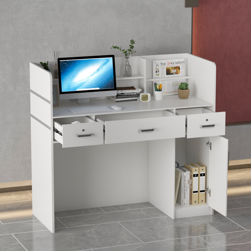 Bureau de réception rectangulaire en bois Galva, Blanc