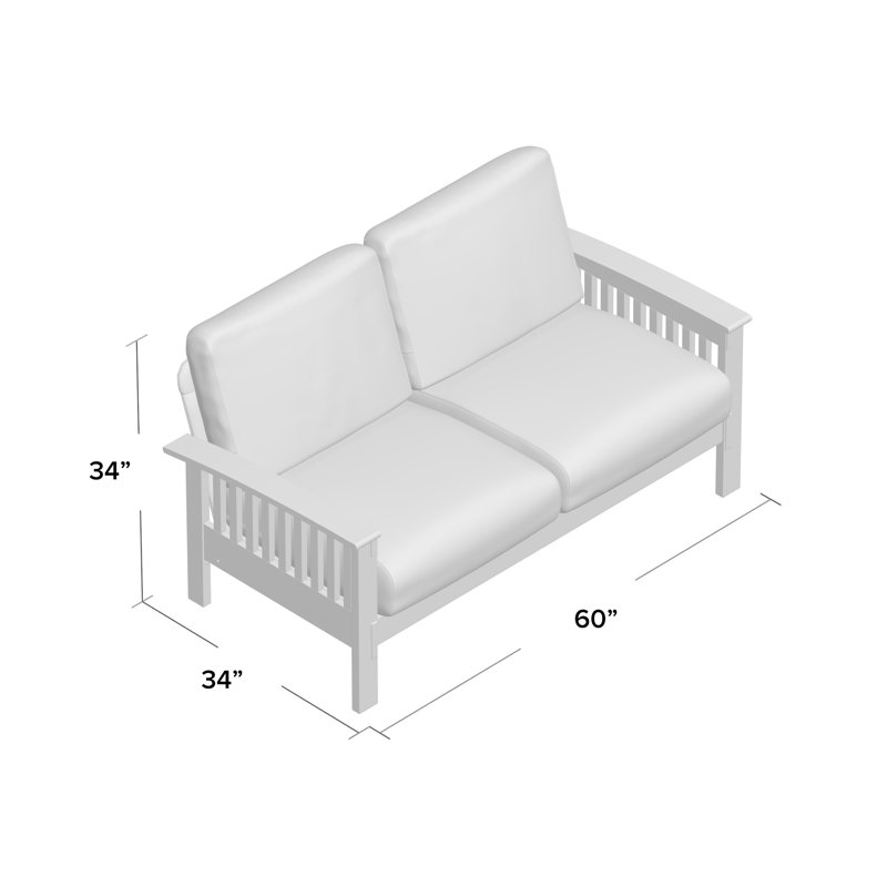 Encinal Square Arm Loveseat, Dark Brown Champion Fabric, Oak, 34" H x 76" W x 34" D