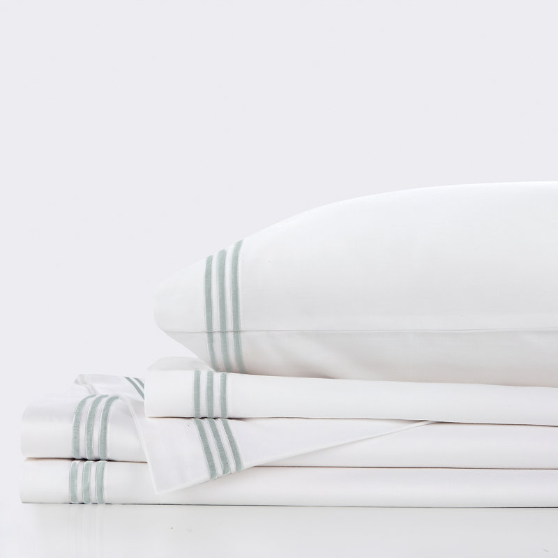 Three Line Hotel Sateen Striped Sheet Set, Silver Blue, King