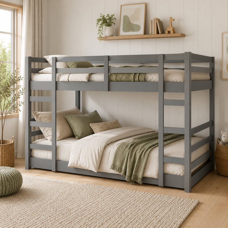 Lit superposé AVELOR double avec échelle, structure en pin massif, lit superposé pour enfants avec barrières de sécurité, solution de couchage double peu encombrante pour chambre, chambre d'amis et espaces partagés