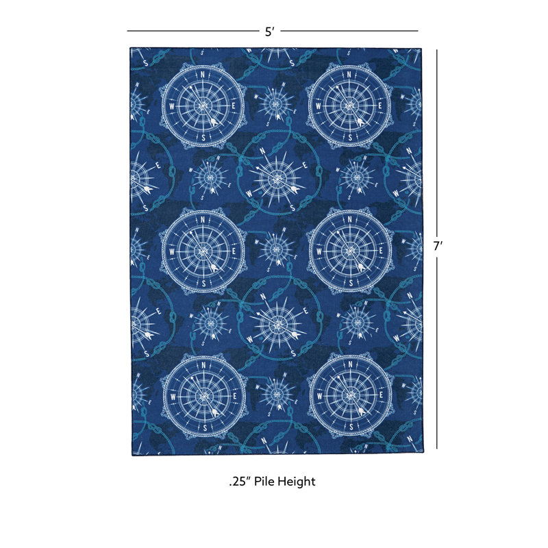Tapis bleu et ivoire lavable à la machine Migliore, Rectangle 5 pi x 7 pi