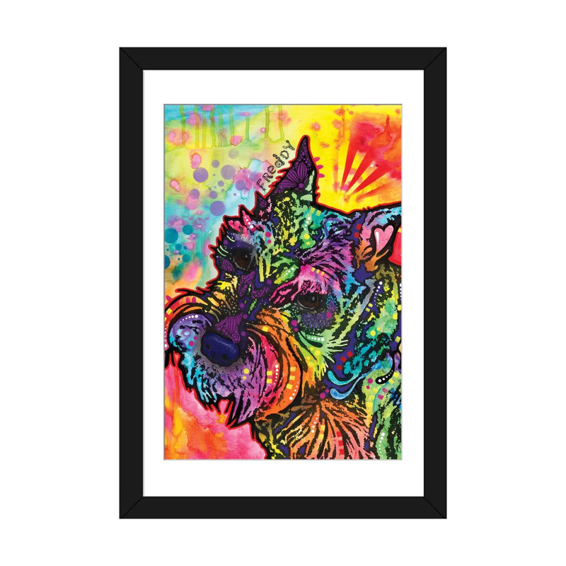 «Freddy the Schnauzer», impression sur toile, H 24 po x l 16 po x P 1 po, Papier d'art encadré noir, Blanc